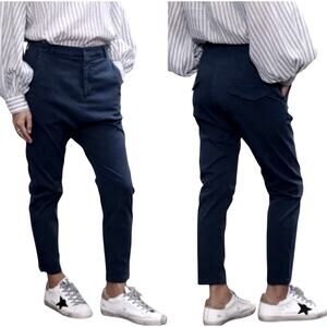 Nili Lotan 8 Drop Crotch $345 Paris Pants Cotton Cropped Dark Navy Blue NWT!